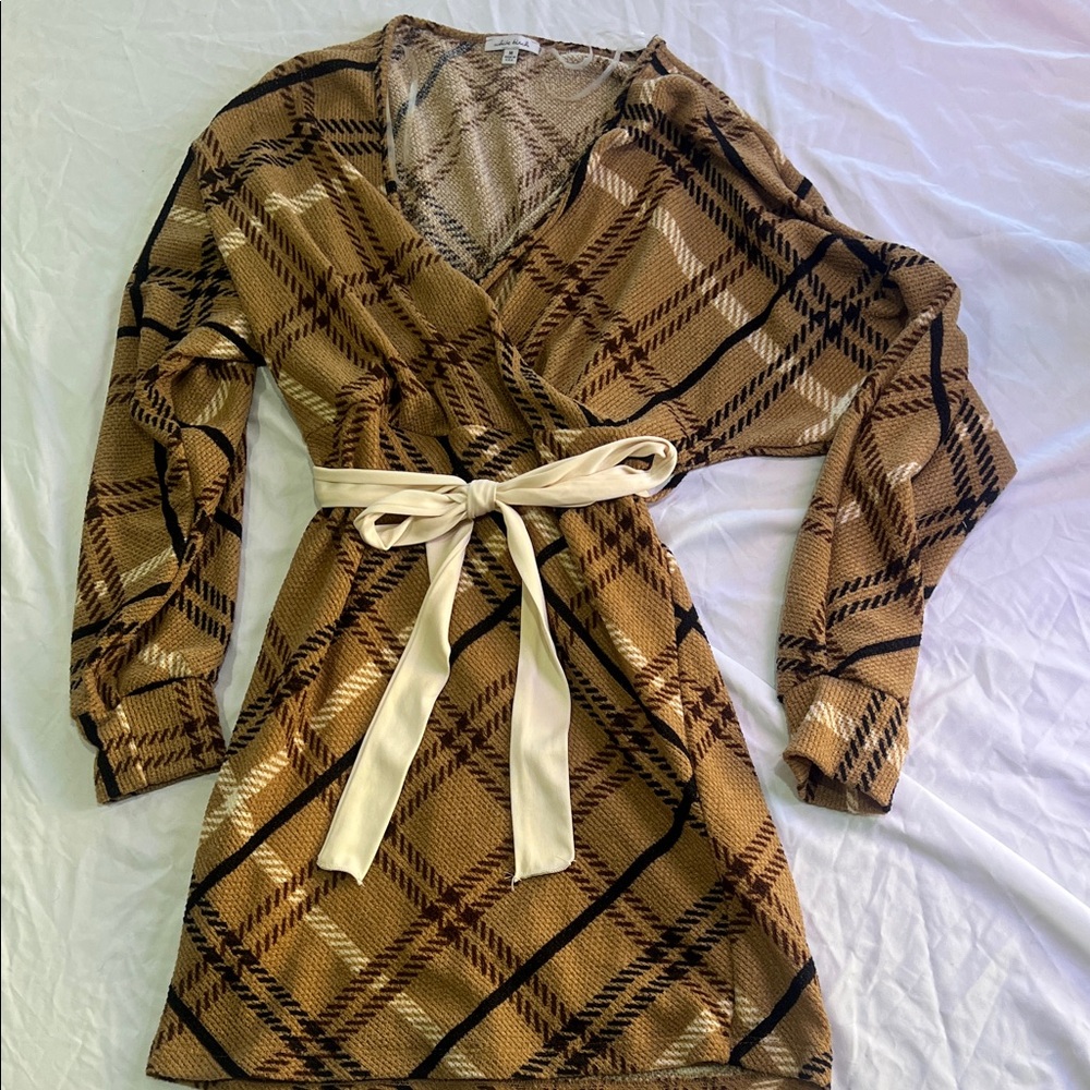 White Birch Textured Knit Top in Brown and Tan
